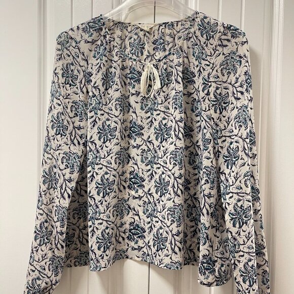 Aeropostale Floral Boho Tie Blouse Cream Navy - M - Picture 3 of 13